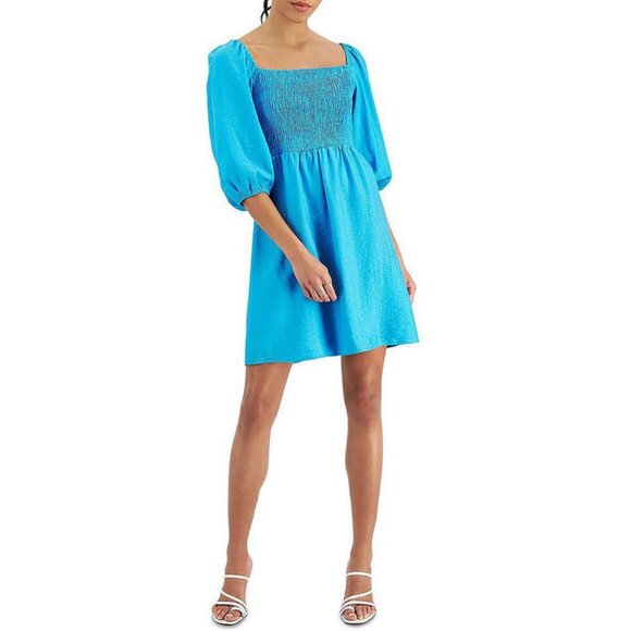 New Bar III Women's Smocked Knee-Length Blue Atoll Shift Dress Size XL - Picture 1 of 16